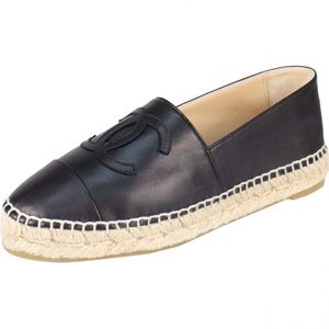 Chanel black leather espadrilles